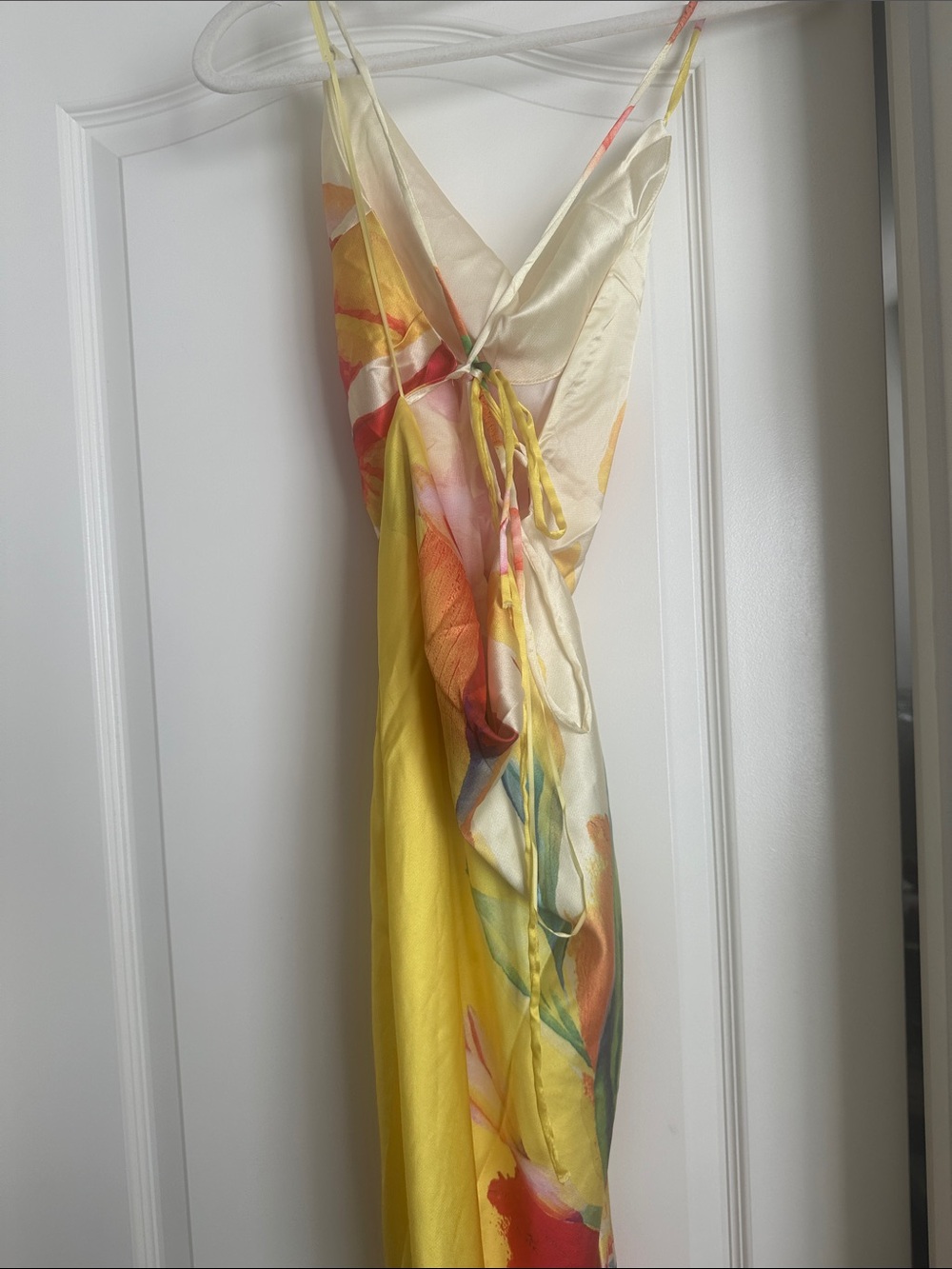 AKIRA Yellow Satin Maxi Slip Dress with Red Floral Print - Picture 2 of 3